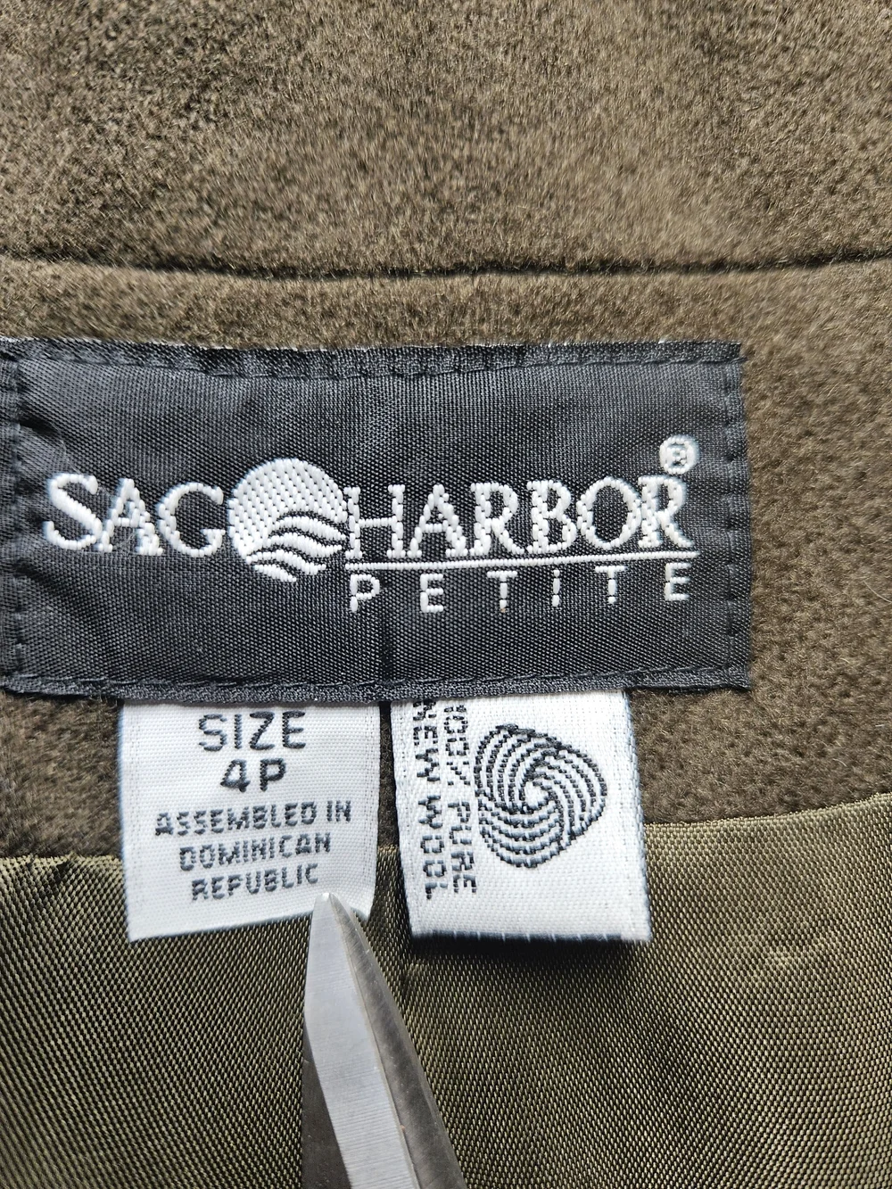 Sag Harbor Olive Green 100% Wool‎  Women's Blazer Office Quiet Luxury